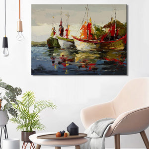 Modern Abstract Seascape Posters and Prints Wall Art Canvas Painting Sea Boat Decorative Pictures for Living Room Home Decor - SallyHomey Life's Beautiful