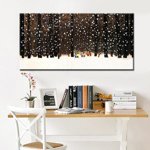 Modern Abstract Canvas Painting Children Playing in the Snow Print Poster Wall Painting Art for Living Room Home Decorative Gift - SallyHomey Life's Beautiful