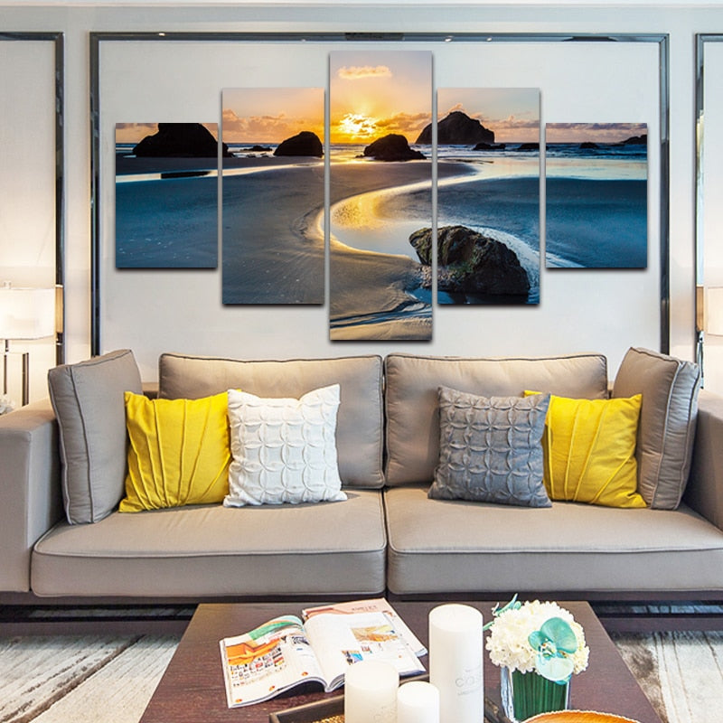 5pcs Sea Sunset Landscape Pictures for Living Room Home Decoration - SallyHomey Life's Beautiful