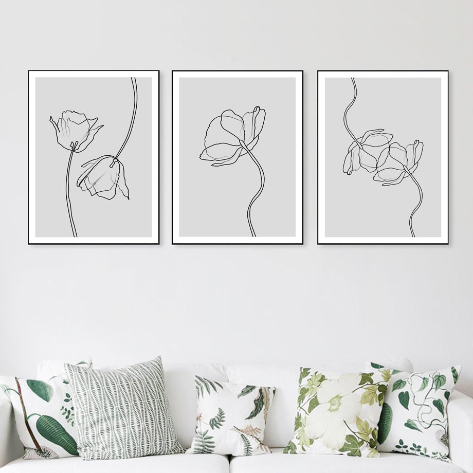 Hand Painted Lines Flower Wall Art Canvas Painting Nordic Posters And Prints Black White Wall Pictures For Living Room Decor - SallyHomey Life's Beautiful
