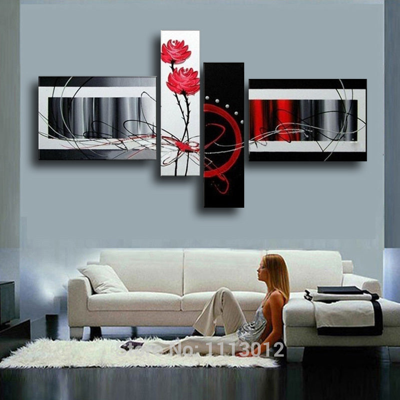 High Quality Home Decoration On Canvas Flower Oil Painting Large Red White Modern Abstract Home Wall Art Picture For Living Room - SallyHomey Life's Beautiful