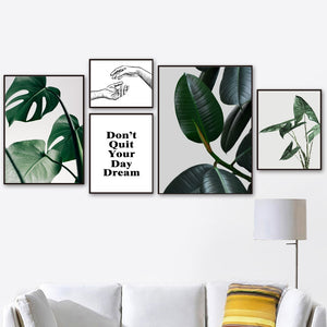 Monstera Rubber Tree Plant Leaves Hand Wall Art Canvas Painting Nordic Posters And Prints Wall Pictures For Living Room Decor - SallyHomey Life's Beautiful