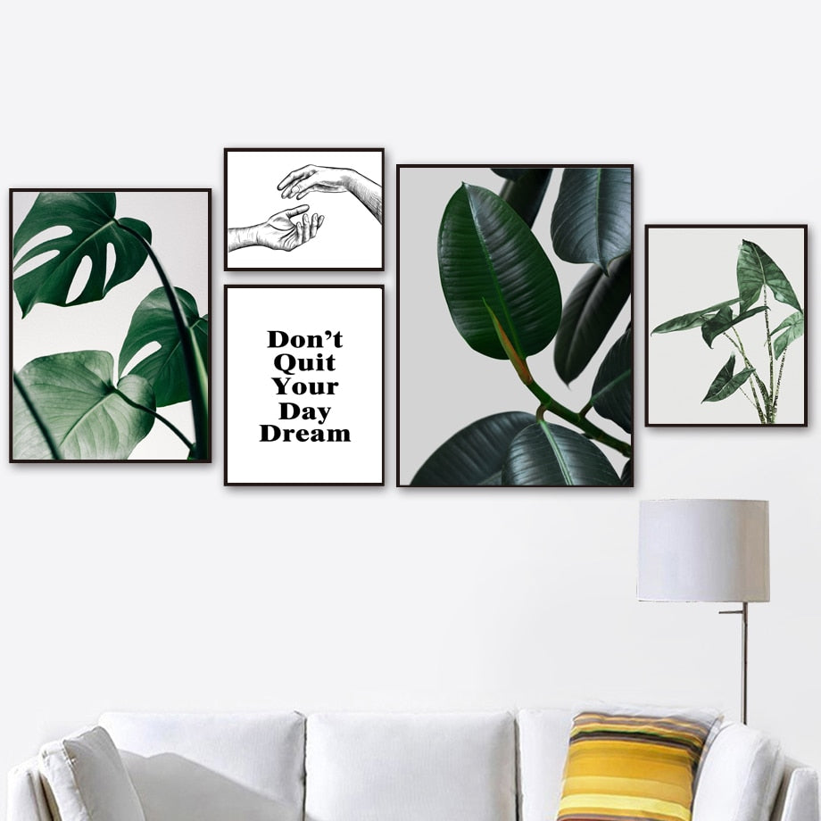 Monstera Rubber Tree Plant Leaves Hand Wall Art Canvas Painting Nordic Posters And Prints Wall Pictures For Living Room Decor - SallyHomey Life's Beautiful