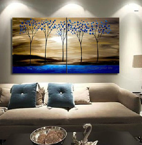 Decorative panels oil painting on canvas handmade blue tree tableaux peints la main tableau decoration murale salon for kitchen - SallyHomey Life's Beautiful