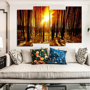 Modern Landscape Posters and Prints Wall Art Canvas Painting 4pcs Forest Sunrise Decorative Pictures for Living Room Home Decor - SallyHomey Life's Beautiful