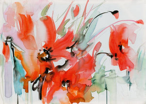 Modern Watercolor Flowers Wall Painting Hand Painted Poppy Flowers - SallyHomey Life's Beautiful