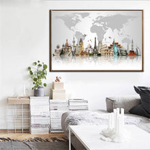 Load image into Gallery viewer, Modern World Famous Buildings Canvas Painting Big Ben Pyramids Map Print Poster Canvas Art Wall Picture Home Decor Frameless - SallyHomey Life&#39;s Beautiful