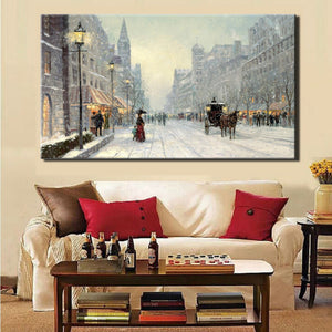 70x140cm - Abstract Canvas Painting City in Winter vs  Snow Landscape - SallyHomey Life's Beautiful