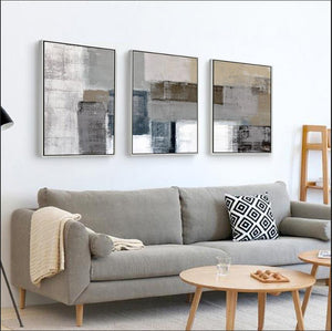3 piece canvas painting abstract oil painting handmade yellow grey wall art canvas wall pictures for living room home decor - SallyHomey Life's Beautiful