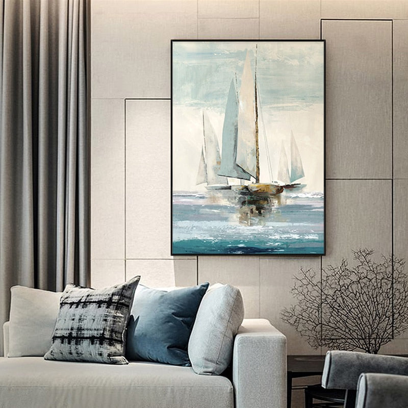 100% Hand Painted Abstract Sailing Art Oil Painting On Canvas Wall Art Frameless Picture Decoration For Live Room Home Deco Gift