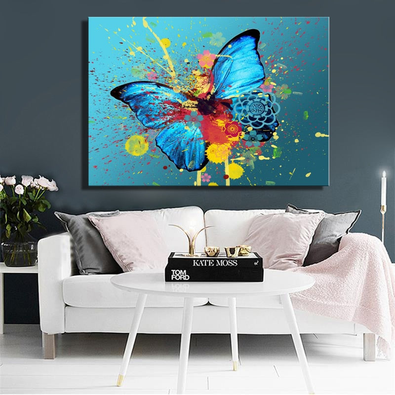 Modern Abstarct Oil Painting Posters and Prints Wall Art Paintings On Canvas Watercolor Ink Butterfly Pictures for Living Room - SallyHomey Life's Beautiful