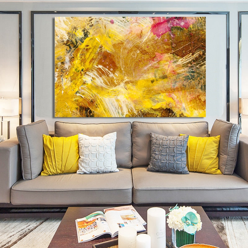 Modern Abstract Art Posters and Prints Wall Art Canvas Painting Golden Yellow Abstract Wall Paintings For Living Room Home Decor - SallyHomey Life's Beautiful