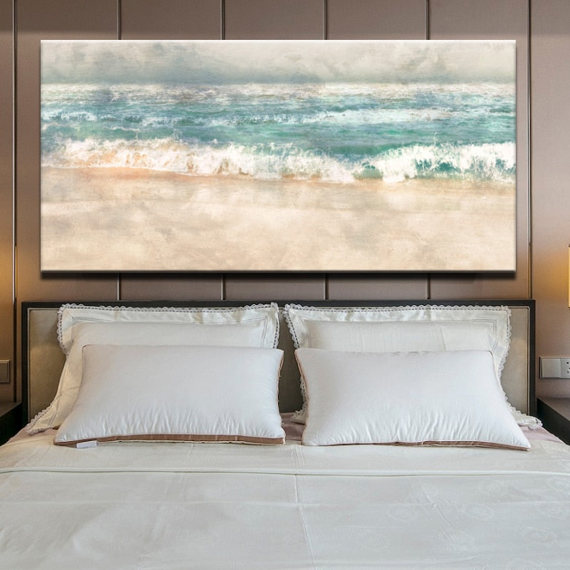 Posters and Prints Wall Art Canvas Painting, Modern Abstract Beach Surf Landscape Wall Art Pictures For Living Room Home Decor - SallyHomey Life's Beautiful