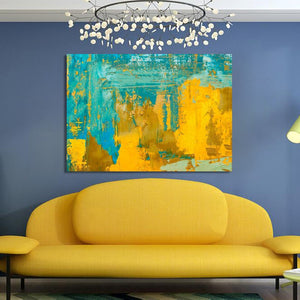 Modern Abstract Art Posters and Prints Wall Art Canvas Painting Glod Yellow and Green Abstract Pictures for Living Room Decor - SallyHomey Life's Beautiful