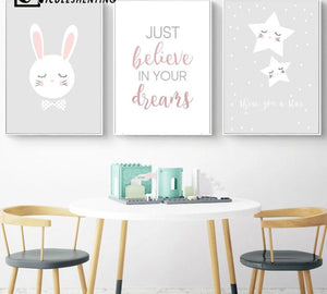 Star Rabbit Cartoon Wall Art Canvas Poster Nursery Quote Prints Nordic Style Painting Wall Picture Children Bedroom Decoration - SallyHomey Life's Beautiful