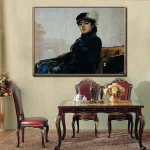 Russia Artist Ivan Kramskoy THE UNKNOWN GIRL Canvas Print Painting - SallyHomey Life's Beautiful