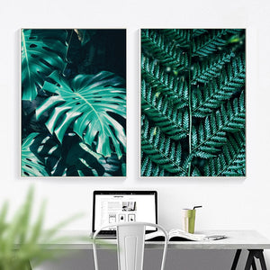 Green Big Scale Monstera Fern Leaf Wall Art Canvas Painting Nordic Posters And Prints Wall Pictures For Living Room Home Decor - SallyHomey Life's Beautiful
