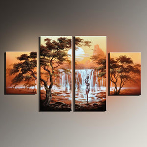 Handmade Oil Painting Canvas African Nude Women Modern 4 Piece Wall Art Home Decoration Picture For Living Room - SallyHomey Life's Beautiful