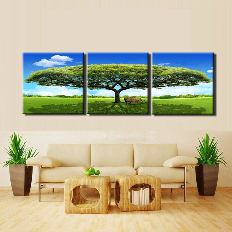3Pcs Modern Paintings Prints On Canvas Wall Art Printed Green Tree Landscape Poster for Living Room Wall Home Decor No Frame - SallyHomey Life's Beautiful