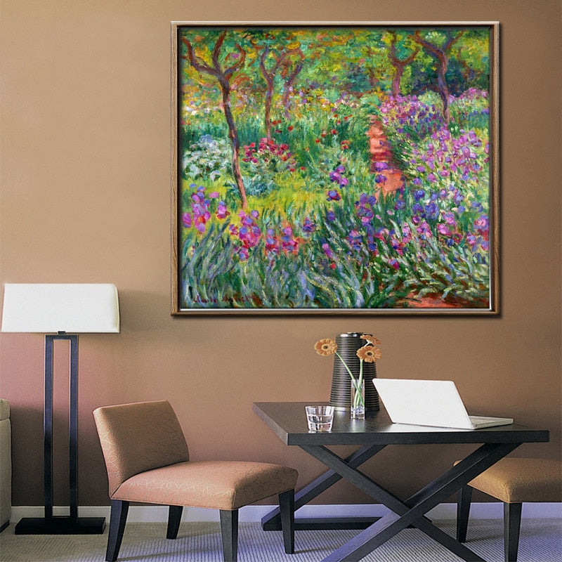 Abstract Canvas Painting Claude Monet The Iris Garden At Giverny Oil Painting Poster Wall Art Picture for Living Room Home Decor - SallyHomey Life's Beautiful