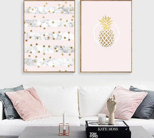 Golden Pineapple Marble Wall Art Posters Nordic Style Prints Abstract Painting Wall Pictures for Living Room Modern Home Decor - SallyHomey Life's Beautiful
