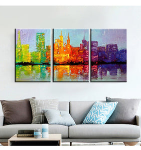 3 piece canvas art abstract handmade New York city knife painting on canvas wall picture for living room paintings wall decor - SallyHomey Life's Beautiful