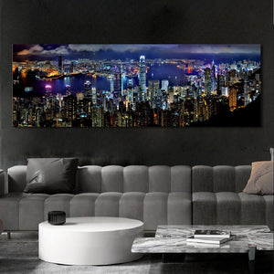 Landscape Posters and Prints Wall Art Canvas Painting Hong Kong City Night Scene Decorative Pictures for Living Room Home Decor - SallyHomey Life's Beautiful
