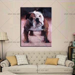 100% Hand Painted  English Bulldog Oil Painting Art Wall Pictures On Canvas Modern Home Decorative Art For Living Room Thick Oil Paint