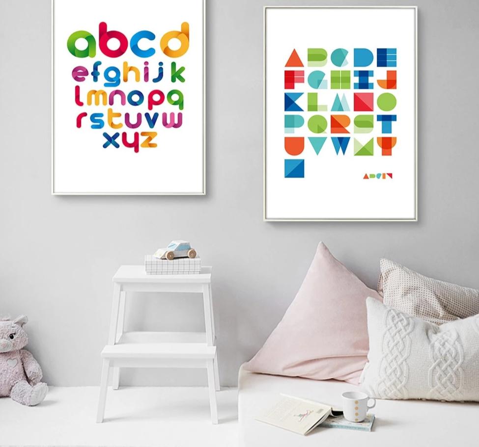 Geometric ABC Alphabet Art Canvas Poster Minimalist Print Modern Nursery Picture Home Children Room Decoration - SallyHomey Life's Beautiful