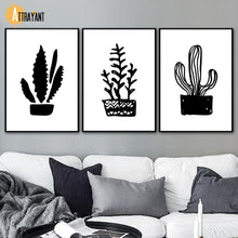 Load image into Gallery viewer, Plant Cactus Leaves Wall Art Canvas Painting Black And White Posters And Prints Wall Pictures Paintings For Living Room Wall - SallyHomey Life&#39;s Beautiful