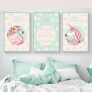 Unicorn Flamingo Canvas Posters and Prints Minimalist Painting Wall Art Canvas Picture Nordic Style Kids Decoration Home Decor - SallyHomey Life's Beautiful
