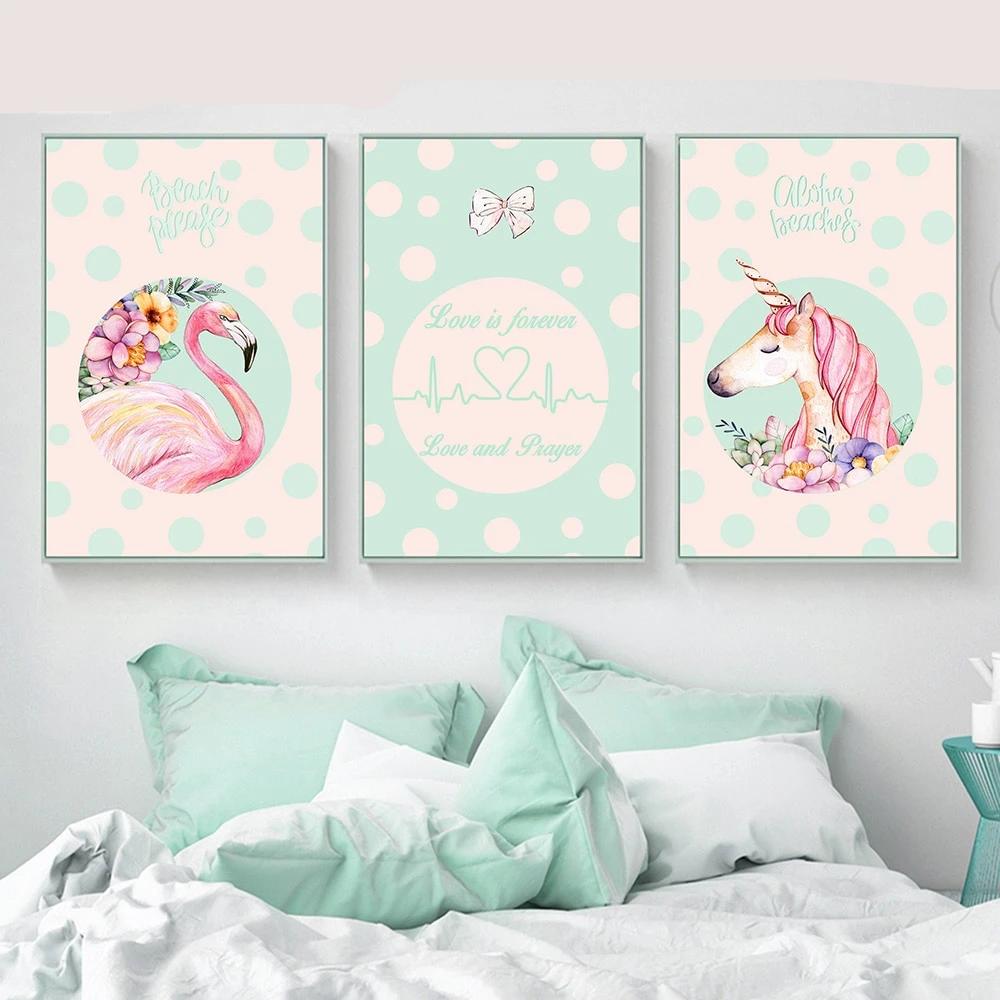 Unicorn Flamingo Canvas Posters and Prints Minimalist Painting Wall Art Canvas Picture Nordic Style Kids Decoration Home Decor - SallyHomey Life's Beautiful
