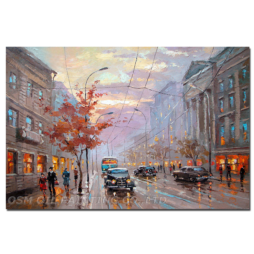 High Quality Impression Street Oil Painting on Canvas Pure Hand-painted Walking in Street Canvas Oil Painting - SallyHomey Life's Beautiful