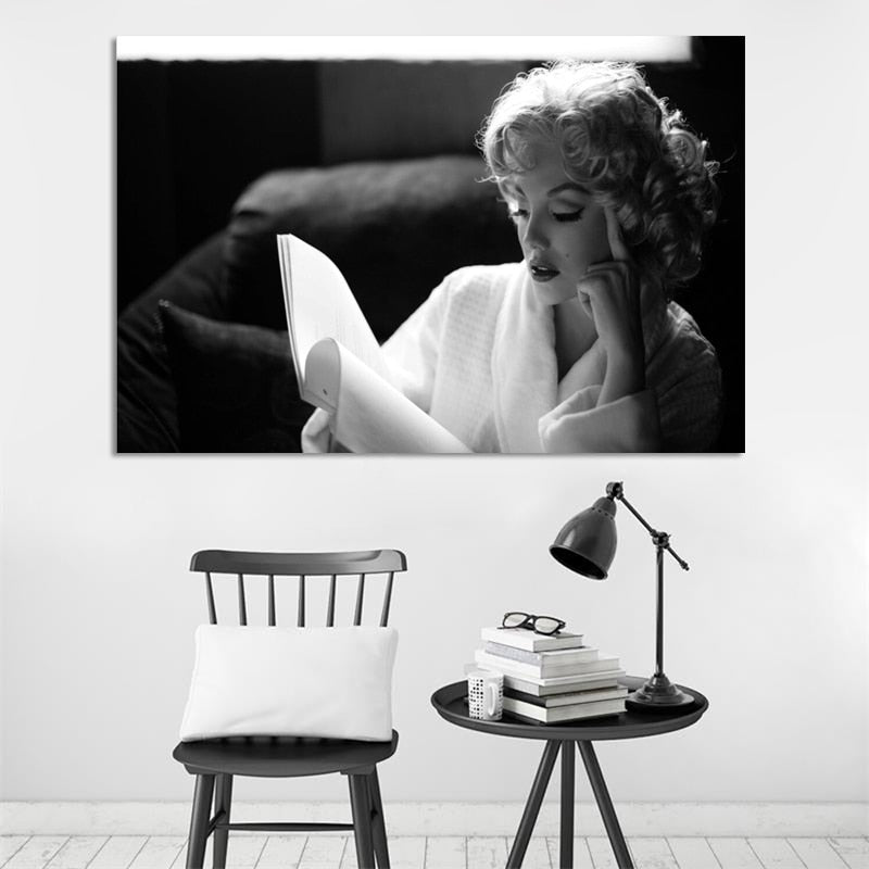 Modern Portrait Posters and Prints Wall Art Canvas Painting Marilyn Monroe Reading Decorative Paintings for Living Room Decor - SallyHomey Life's Beautiful