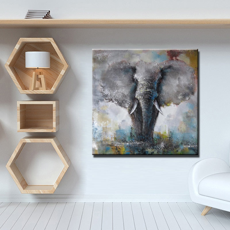 Abstract Hand Painted Animals Print on Canvas Elephant and Deer oil Painting - SallyHomey Life's Beautiful