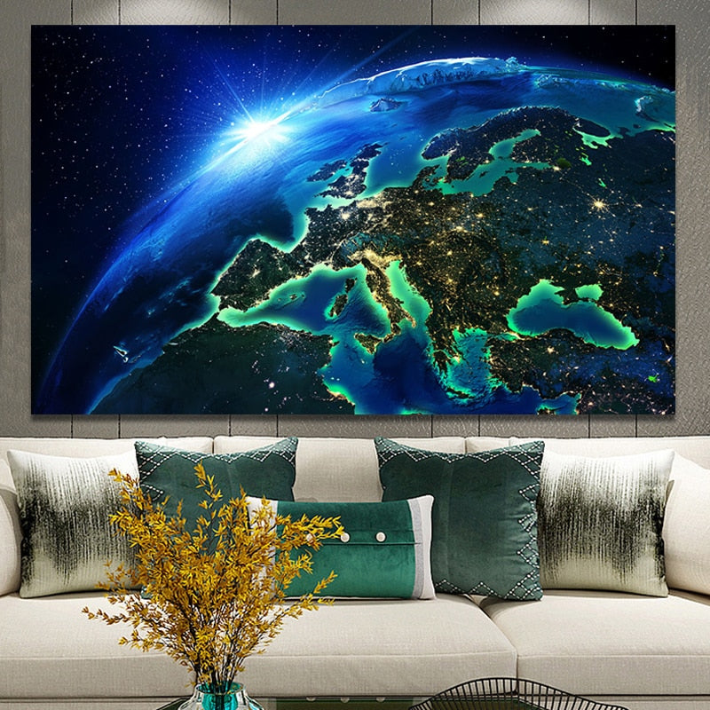 Modern Posters and Prints Wall Art Canvas Painting Earth Night Scene Taken in Space Decorative Paintings for Living Room Decor - SallyHomey Life's Beautiful