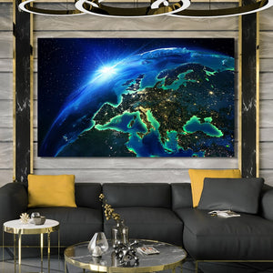Modern Posters and Prints Wall Art Canvas Painting Earth Night Scene Taken in Space Decorative Paintings for Living Room Decor - SallyHomey Life's Beautiful