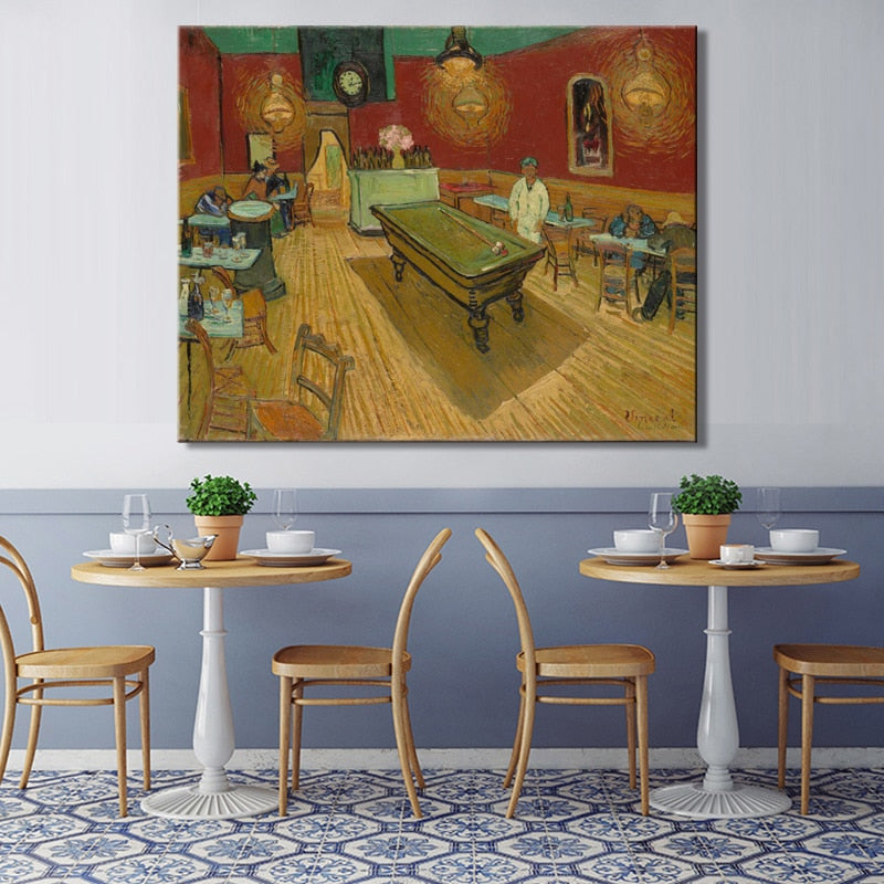 Netherlands Famous Painter Vincent van Gogh - The Night Cafe Poster Print on Canvas Wall Art Painting for Living Room Home Decor - SallyHomey Life's Beautiful