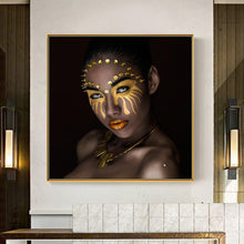 Load image into Gallery viewer, Posters and Prints Wall Art Canvas Painting Dark-skinned Girl with Golden Makeup Oil Painting Picture for Living Room Home Decor - SallyHomey Life&#39;s Beautiful