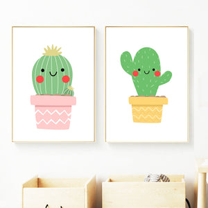 Cartoon Abstract Cute Succulent Cactus Wall Art Canvas Painting Nordic Posters And Prints Wall Pictures Baby Kids Room Decor - SallyHomey Life's Beautiful