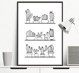 Nordic Art Cactus Plants Minimalist Art Canvas Poster Painting Black White Picture Print Modern Kids Room Decoration Wall Decor - SallyHomey Life's Beautiful