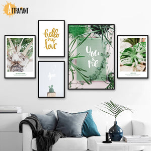 Tropical Cactus Big Leaf Monstera Quotes Wall Art Canvas Painting Nordic Posters And Prints Wall Pictures For Living Room Decor - SallyHomey Life's Beautiful