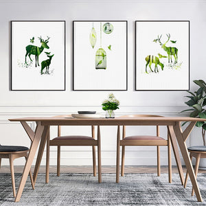 Nordic Minimalism Posters and Prints Wall Art Canvas Painting Animals Pictures Wall Green Decoration for Living Room Frameless - SallyHomey Life's Beautiful