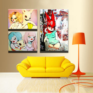 Modern Abstract Graffity Canvas Oil Painting Digital Printed Handlebar Beauty Girl and Lovely Deer Canvas Painting Unframed - SallyHomey Life's Beautiful