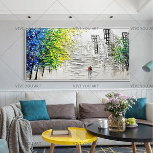 🔥 🔥 100% Hand Painted  Canvas Abstract Modern City Picture Handmade Knife Painting Buildings Oil Paintings for Living Room (No Frame)