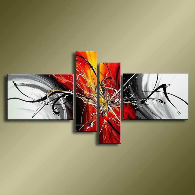 Hand Painted Abstract Oil Paintings On Canvas Red Black White Modern Oil Painting Set Home Decoration Wall Art For Living Room - SallyHomey Life's Beautiful