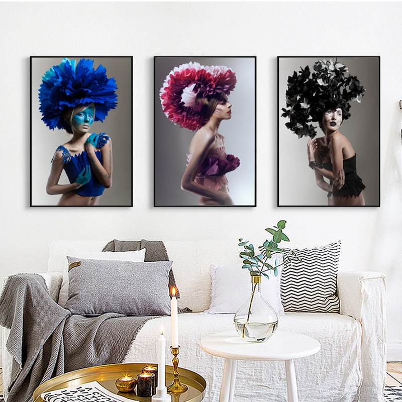 Posters and Prints Wall Art Canvas Painting Abstract Flower Makeup Woman Decorative Pictures for Living Room Cuadros Salon Decor - SallyHomey Life's Beautiful