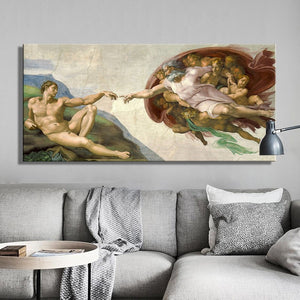 Sistine Chapel Ceiling Fresco of Michelangelo, Creation of Adam Poster Print on Canvas Wall Art Picture for Living Room Decor - SallyHomey Life's Beautiful