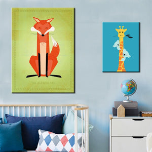 Modern Abstract Cute Animals Canvas Painting Cartoon Dog Giraffe Fox Print Poster Wall Picture - SallyHomey Life's Beautiful