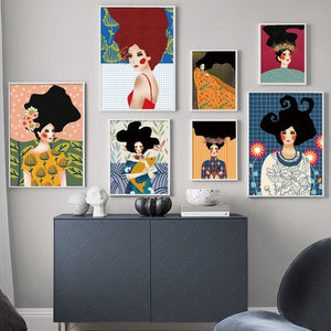 Color Abstract Fashion Vintage Girl Hair Wall Art Canvas Painting Nordic Posters And Prints Wall Pictures For Living Room Decor - SallyHomey Life's Beautiful